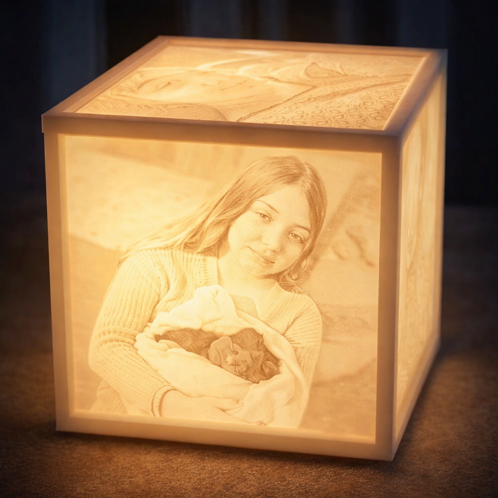3D Printed Custom 4 Inch Lithophane Box With Light/Socket
