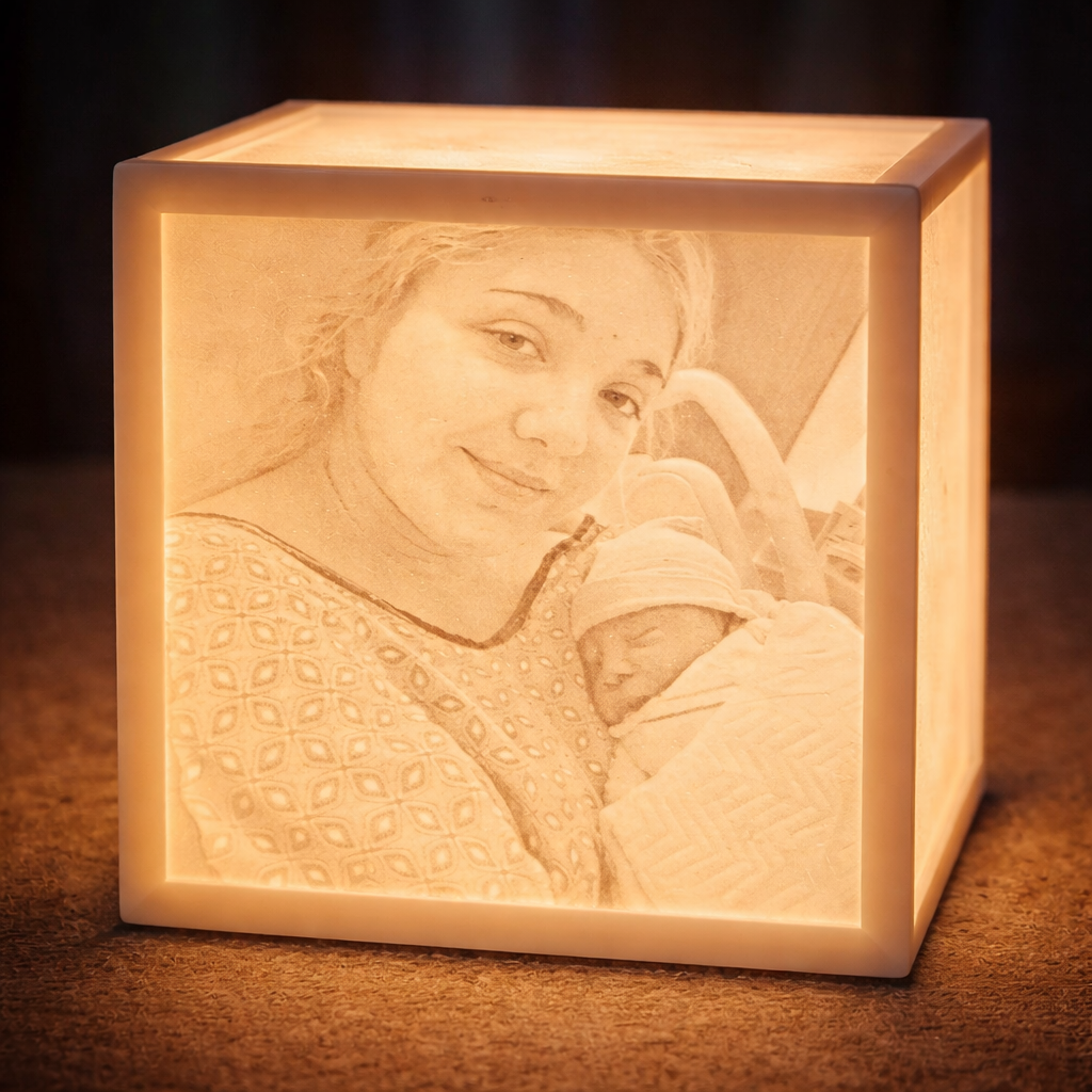 3D Printed Custom 4 Inch Lithophane Box With Light/Socket